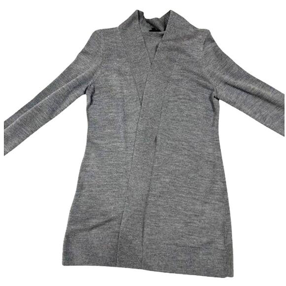 TALBOTS Heather Grey Gray 100% Merino Wool Long Sweater Cardigan Small Petite SP - Picture 1 of 11